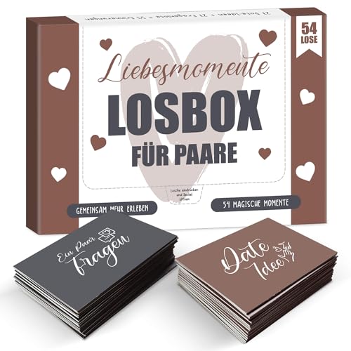 BIROYAL Losbox Lose für Paare mit 54 Date Ideen & Fragen, Partner Geschenk für unvergessliche Momente, Lose mit Ideen für Spiel, Spaß & viel Liebe, Gutscheine für Pärchen, Geschenkidee für Partner von BIROYAL