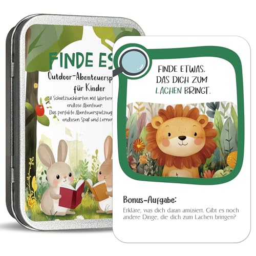 BIROYAL 50 Entdeckerkarten für Kinder, Outdoor Schatzsuche und Natur entdecken, Lernspiel & Geschenk für Mädchen und Junge, Finde Es Suchspiel ab 4, 5, 6, 7, 8 Jahre von BIROYAL