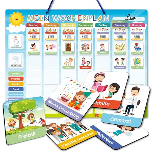 BIROYAL Wochenplaner für Kinder | Montessori Magnettafel inkl. 184 Magnete & Kordel | Kalender beschreib- & abwischbar | magnetisches Lernspielzeug auf Deutsch für Kinder, Jungen & Mädchen von BIROYAL