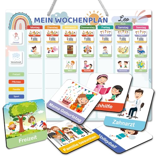 BIROYAL Wochenplaner für Kinder | Montessori Magnettafel inkl. 184 Magnete & Kordel | Kalender beschreib- & abwischbar | magnetisches Lernspielzeug auf Deutsch für Kinder, Regenbogen von BIROYAL