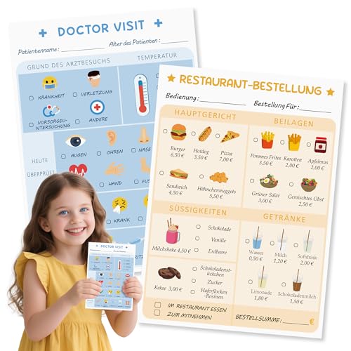 BIROYAL Pretend Play Notizblock für Kinder A6, 2 Themen: Arztbesuch & Restaurant-Bestellung, Spielzeug zum Rollenspiel, Zahnarzt Spielzeug Kinder, Kinderküche Zubehör für Jungen & Mädchen, 100 Blätter BIROYAL Pretend Play Notizblock für Kinder A6, 2 Themen: Arztbesuch & Restaurant-Bestellung, Spielzeug zum Rollenspiel, Zahnarzt Spielzeug Kinder, Kinderküche Zubehör für Jungen & Mädchen, 100 Blätter von BIROYAL