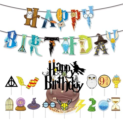 Magical Tortendeko Geburtstagsbanner, Wizard Happy Birthday Cake Topper und Banner, Wizard Inspiriert Deko für Magic Theme Party von BITHAI