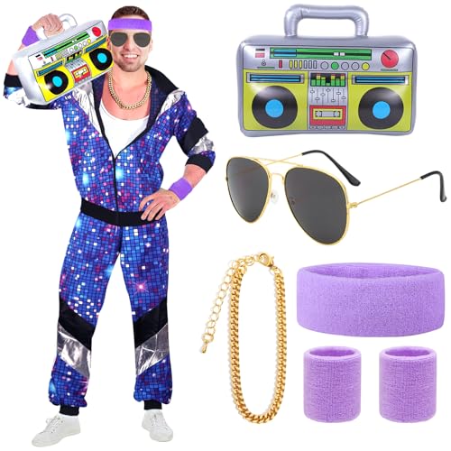 90er 80er Jahre Outfit Herren Damen Mottoparty 80er Trainingsanzug Retro Jogginganzug Accessoire 80er Jahre Kostüm Herren Damen Karneval 80er Jahre Kleidung Disco New Kids Kostüm Herren Fasching XXL von BITOWO