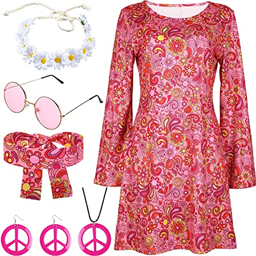 Abba Kostüm 1960er 1970er Jahre Verkleidung Frauen Disco Abba Kostüm für Frauen Hippie Kostüm Hippie Kleidung für Frauen Abba Outfit 70 Stil Verkleidung Frauen Accessoires Hippie Dress Up (XXL) von BITOWO