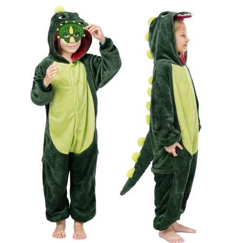 BITOWO Dinosaurier Kostüm Kinder 5-6 Jahre Faschings Kostüm Dino Kinder Jungen Mädchen Dino Kostüm Kinder 116-122 T Rex Dinosaurier Dino Onesie Jumpsuit Baby Kind Tier Drach von BITOWO