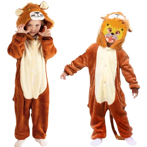 BITOWO Löwenkostüm Kinder Overall 104 110 116 Löwe Kostüm Kinder Jungen Mädchen 4-5 Jahre Kostüm Löwe Kind Karneval Faschingskostüme Löwen kostüm Kind Baby für Klein-Kinder Jungen Mädchen 100 von BITOWO