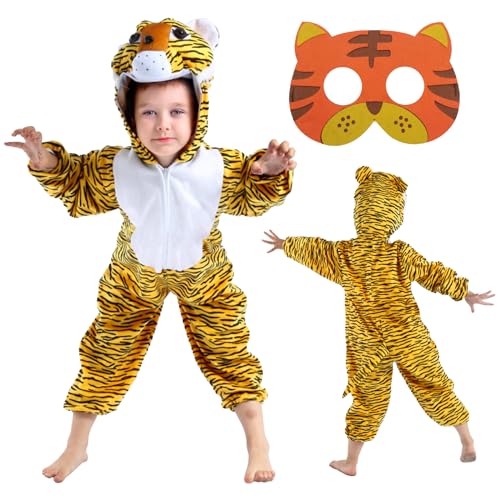 BITOWO Tiger Kostüm Kinder 122 128 Baby Kostüm Tiger Kinder Jungen Mädchen Tiger Onesie Overall Tier Dschungel Kostüm Baby Kinder für Kleinkinder Faschingskostüme (XL) von BITOWO