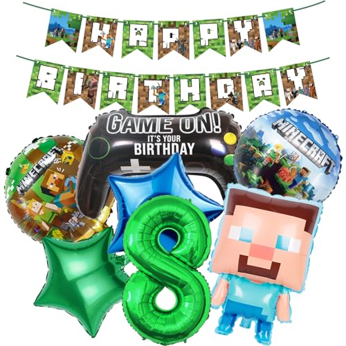 Gaming Geburtstag Dekorationen 8 Jahr Happy Birthday Ballon Banner Folienballons für Junge Geburtstag Luftballons Cartoon Lustige Happy Birthday Party Supplies Gaming Thema Party Supplies Dekoration von BITOWO