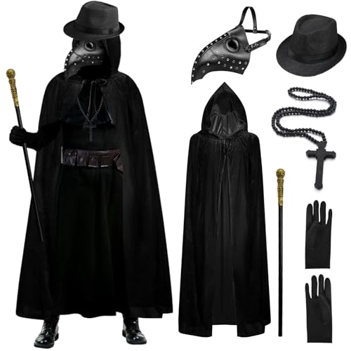 Pestdoktor Kostüm Herren Damen Set mit Pestdoktor Maske Hut Gehstock Pest Doktor Kostüm Herren Frau Plague Doctor Costume Halloween Kostüm Pestdoktor Umhang Pestarzt Kostüm Herren Damen für Halloween von BITOWO