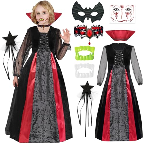 Vampir Kostüm Kinder Mädchen 146 152 Halloween kostüm Vampir Kinder Kleid Lang mit Vampirgebiss Mask Halskette Vampire Vampirkostüm Mädchen Kind Gothic Vampire Vampir Kleid Halloween Verkleidung Vampir Kostüm Kinder Mädchen 146 152 Halloween kostüm Vampir Kinder Kleid Lang mit Vampirgebiss Mask Halskette Vampire Vampirkostüm Mädchen Kind Gothic Vampire Vampir Kleid Halloween Verkleidung von BITOWO