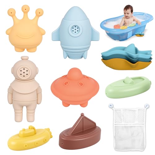 11er Set Badewannenspielzeug, Badespielzeug Baby Silikon Badetiere, Wasserspielzeug Spritztiere Wasserspielzeug Spritztiere mit Spielzeugnetz Badewanne für Babys Kleinkinder Unisex von BITOYO