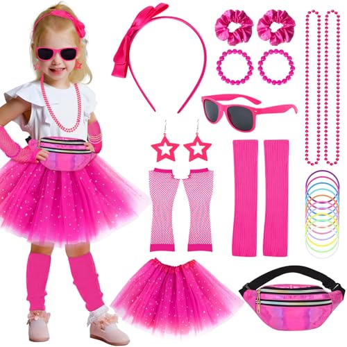 90er 80er Jahre Outfit für Mädchen, Kinder Fancy Kleid Party Outfit, 23 Stück 80er Kostüm Accessoires Set mit Tutu, Kopfschmuck, Armband, Beinlinge, Netzhandschuhe, Brille für Karneval Halloween 90er 80er Jahre Outfit für Mädchen, Kinder Fancy Kleid Party Outfit, 23 Stück 80er Kostüm Accessoires Set mit Tutu, Kopfschmuck, Armband, Beinlinge, Netzhandschuhe, Brille für Karneval Halloween von BITOYO