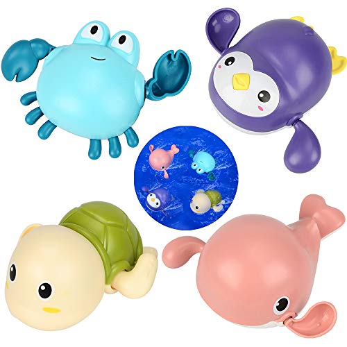 BITOYO Baby Badespielzeug, 4 Pack Badewannenspielzeug Uhrwerk Schildkröten Wal Krabbe Pinguin, Schwimmen bis 15s, Wasserspielzeug Baby Bade Bad Schwimmen Badewanne Pool Spielzeug ab 6 Monate von BITOYO