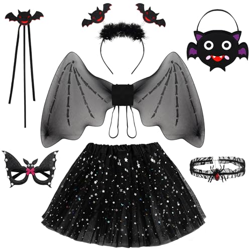 BITOYO Halloween Fledermaus Kostüm Mädche, 7-Teiliges Set Fledermausflügel-Kostüm für Kinder, Schwarz Tutu Rock, Flügel, Stab, Kopfbedeckungen, Halsketten, für Karneval Kostümparty Halloween Kostüm BITOYO Halloween Fledermaus Kostüm Mädche, 7-Teiliges Set Fledermausflügel-Kostüm für Kinder, Schwarz Tutu Rock, Flügel, Stab, Kopfbedeckungen, Halsketten, für Karneval Kostümparty Halloween Kostüm von BITOYO
