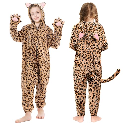 BITOYO Kinder Onesie Pyjama, Unisex Onesies Schlafanzug Cosplay Tier Kostüm, Gepard Onesies Pyjama mit Kapuze Kostüm Pyjama für Kinder Halloween Karneval Weihnachten Schlafanzug Cosplay 110cm von BITOYO