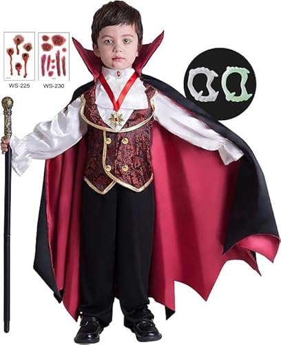 BITOYO Vampir Kostüm Jungen Halloween Kostüm Kinder, Halloween Umhang und Vampirzähne, Zepter, Tattoo, Teufel Kostüme Jungen Mädchen, Karneval Mottoparty Dracula Cosplay Party BITOYO Vampir Kostüm Jungen Halloween Kostüm Kinder, Halloween Umhang und Vampirzähne, Zepter, Tattoo, Teufel Kostüme Jungen Mädchen, Karneval Mottoparty Dracula Cosplay Party von BITOYO