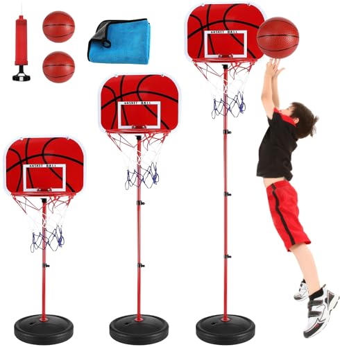 Basketballkorb Kinder, Basketballkorb Outdoor Kinder mit 2 Basketball, 1 Pumpe, 1 Lappen, Einstellbare Höhe Basketballkorb Indoor,für Kinder 3 4 5 6 7 8 Jahren,für Innen Außenbereich Basketballkörbe von BITOYO