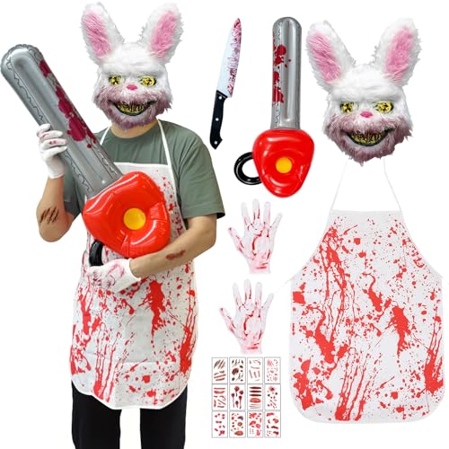 Horror Hase Kostüm, Halloween Kostüm Herren Halloween Kettensäge Mann Kostüm mit Hasen Maske Aufblasbarer Kettensäge und Gefälschtes Messer, Blutige Kaninchen Maske Hasenmaske für Maskerade Cosplay Horror Hase Kostüm, Halloween Kostüm Herren Halloween Kettensäge Mann Kostüm mit Hasen Maske Aufblasbarer Kettensäge und Gefälschtes Messer, Blutige Kaninchen Maske Hasenmaske für Maskerade Cosplay von BITOYO