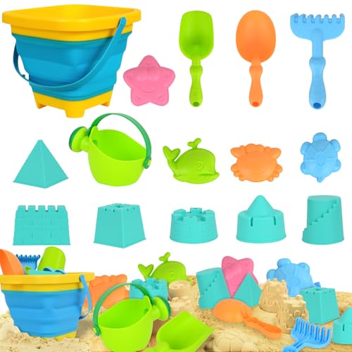 Sandspielzeug für Kinder, 16 Stück Strandspielzeug mit Faltbarem Eimer, Spaten, Netz Rucksacktasche, Gießkanne und Castle Beach Modell, Sommer Sandkastenspielzeug Draußen für Jungen und Mädchen Sandspielzeug für Kinder, 16 Stück Strandspielzeug mit Faltbarem Eimer, Spaten, Netz Rucksacktasche, Gießkanne und Castle Beach Modell, Sommer Sandkastenspielzeug Draußen für Jungen und Mädchen von BITOYO