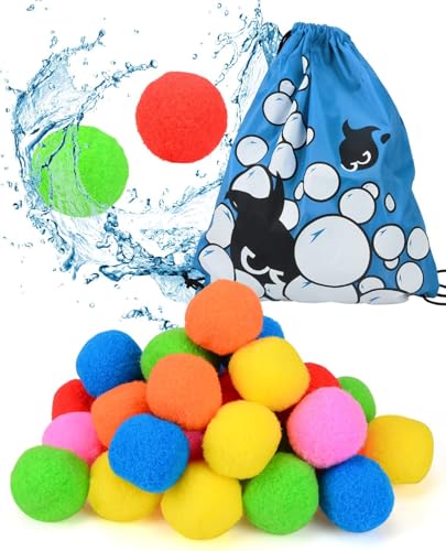 Wiederverwendbare Wasserbomben, 32 Stück Baumwoll Wasserbomben mit Tasche, Wasserbomben Bälle,Wasserschlacht Ballon,Wasserbomben Bälle set Wasserspielzeug für Pool/Strand/Outdoor-Aktivitäten von BITOYO