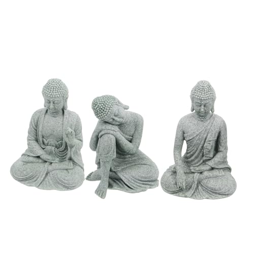 BIUDECO 3 Stück Grüner Sandstein Zen Buddha Statue Aquarium Steindekorationen Buddha Gartenstatue Sandstein Buddha Statue Zen Gartenstatuen Buddha Statuen Yoga Statue Grau von BIUDECO