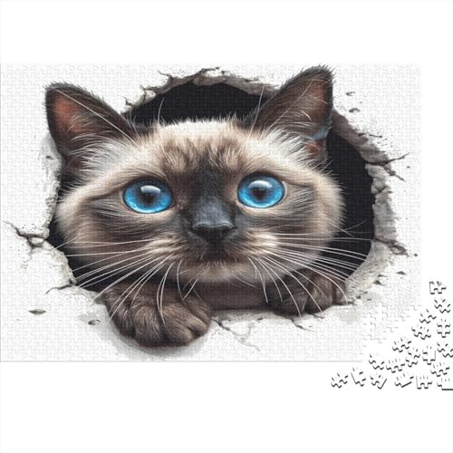 Siamese Kat Puzzle 1000 Teile,für Erwachsene, Impossible Puzzle,farbenfrohes Legespiel,GesKükenlichkeitsspiel Für Die Ganze Familie,Erwachsenenpuzzle Puzzel 1000pcs (75x50cm) von BIYQBWPLX