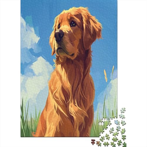 Golden Retriever 1000 Stück Puzzles Für Erwachsene Teenager Stress Abbauen Familien-Puzzlespiel Mit Poster in 1000-teiliges Puzzle Kinder Lernspiel Spielzeug Geschenk Puzzel 1000pcs (75x50cm) von BIZLCHSYU