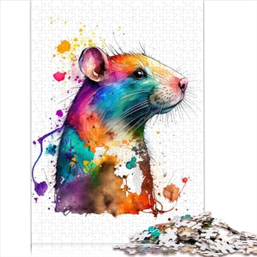 1000 Teile Puzzle Spiel Aquarell Ratte Malerei Holzpuzzle Puzzles für Erwachsene 1000 Teile Paarspiele Puzzle Geburtstag 500 Stück (52 x 38 cm) von BIZOCA