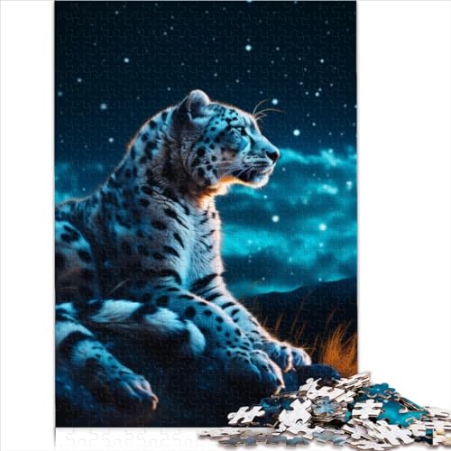 1000 Teile Puzzle Stern Schneeleopard Puzzle für Erwachsene für Erwachsene und Jugendliche Holzbrettpuzzle 1000 Teile (75 x 50 cm) von BIZOCA