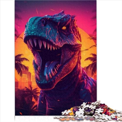 Holzpuzzle 1000 Teile TRexDinosaurierSonnenuntergangPuzzle für Erwachsene rechteckiges Puzzle für Jugendliche 1000 Teile (75 x 50 cm) von BIZOCA