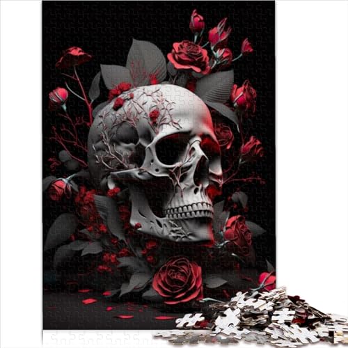 Puzzle 1000 Teile Holzpuzzle Rote Rosen Totenkopf Puzzles Erwachsene Kreatives Puzzle Geburtstagsgeschenk Puzzle für Jugendliche und Erwachsene 1000 Teile (75x50cm) von BIZOCA