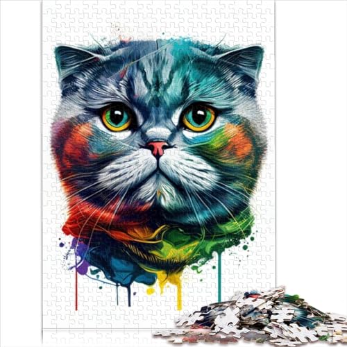 Scottish Fold Katze Pop Art Holzpuzzles Erwachsene Puzzle 1000 Teile Erwachsene Puzzlespiel Interessantes personalisiertes Puzzlespielzeug 1000 Stück (75x50cm) von BIZOCA