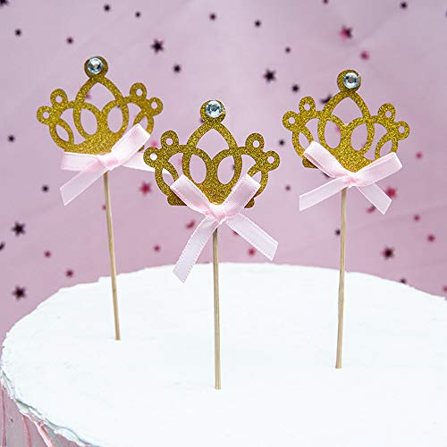 BJ-SHOP Glitter Party Kuchen Dekorationen Gold Glitzer Krone Cupcake Topper für Geburtstagsfeier 24 Stück Kuchenaufsätze von ZYZYZK