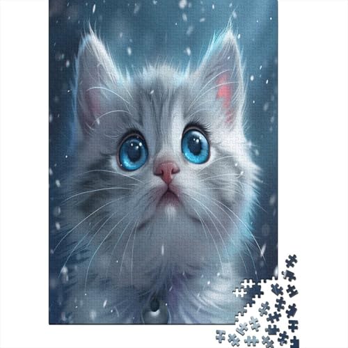 Cute Blue Eyed Cat Holzpuzzle mit 1000 Teilen für Erwachsene anspruchsvolles Puzzle für Erwachsene Geschenk mit 1000 Teilen oder Ganzstück für Männer und Frauen 1000 Stück (75x50cm) von BJLZGUDFV