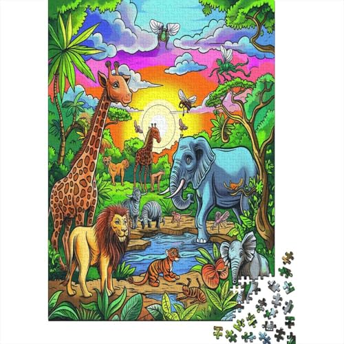 Jungle Animals Holzpuzzle 1000 Teile für Erwachsene anspruchsvolles Puzzle für Erwachsene Geschenk mit 1000 Teilen oder Ganzstück für Männer und Frauen 1000 Stück (75 x 50 cm) von BJLZGUDFV