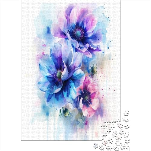 Watercolor Blumes 1000 Stück Puzzles Für Erwachsene Teenager Stress Abbauen Familien-Puzzlespiel Mit Poster in 1000-teiliges Puzzle Kinder Lernspiel Spielzeug Geschenk Puzzel 1000pcs (75x50cm) von BJLZGUDFV