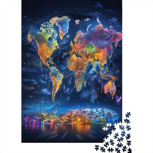 World Map Puzzle für Erwachsene, 1000 Teile, anspruchsvolle Puzzlespiele, Mini-Puzzle für Erwachsene, Artwork Jigsaw, Puzzle für Familie, Spiel, Heimdekoration, 1000 Stück (75 x 50 cm) von BJLZGUDFV