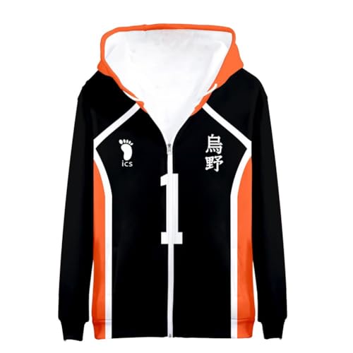 BJMAND Anime Haikyuu Hoodie Reißverschluss Sweatjacke Karasuno Uniform Hinata Shoyo Cosplay Sweatshirt Langarm Kapuzenoberteile XXS-4XL (Nr.1 Sawamura Daichi, 3XL) von BJMAND