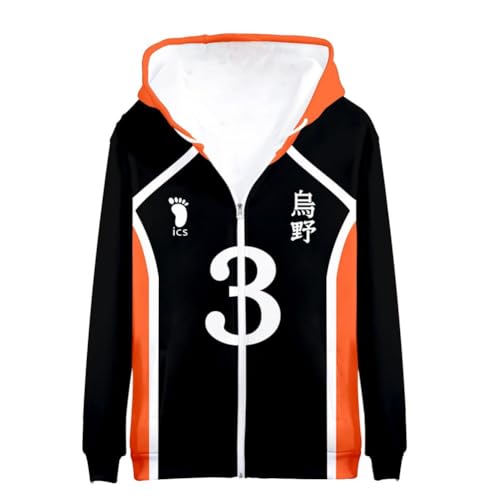 BJMAND Anime Haikyuu Hoodie Reißverschluss Sweatjacke Karasuno Uniform Hinata Shoyo Cosplay Sweatshirt Langarm Kapuzenoberteile XXS-4XL (Nr.3 Asahi Azumane, M) von BJMAND