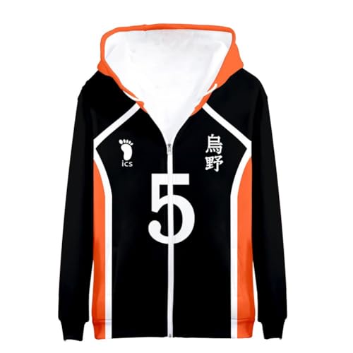 BJMAND Anime Haikyuu Hoodie Reißverschluss Sweatjacke Karasuno Uniform Hinata Shoyo Cosplay Sweatshirt Langarm Kapuzenoberteile XXS-4XL (Nr.5 Sugawara Koushi, L) von BJMAND