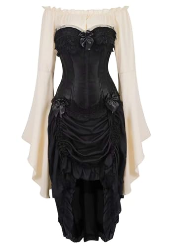 BJMAND Damen-Korsettkleid, Rock, Burlesque-Oberteil, 3-teiliges Bustier-Träger für Damen, Halloween, Schnürung, Knochen (3-teiliges Set, M) von BJMAND