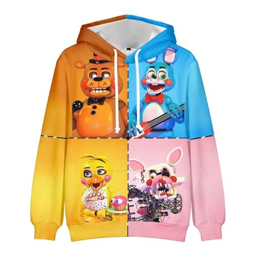 BJMAND FNAF Kapuzenpullover mit 3D-Druckmuster, Pullover, Kapuzen-Sweatshirt, lässig, langärmelig, Spiel-Hoodies (A, 130) von BJMAND