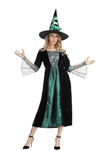 BJMAND Hexenkostüm für Damen, Halloween, Erwachsene, Piratenkleid, Freibeuter, lustiges Cosplay, Party, Pretend (Grün, S) von BJMAND