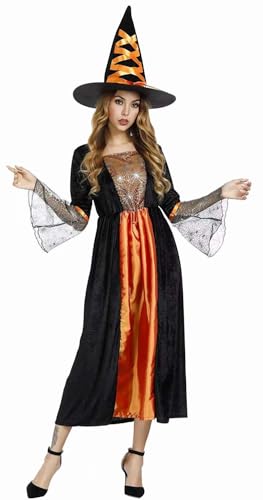 BJMAND Hexenkostüm für Damen, Halloween, Erwachsene, Piratenkleid, Freibeuter, lustiges Cosplay, Party, Pretend (Orange, L) von BJMAND