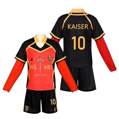 BJMAND Japanisches Anime Blue Lock Cosplay Kostüm Outfit Deutschland Team Schwarz Rot Fußball Trikot Sportbekleidung Uniform Trainingsanzug Trainingsanzüge für Teenager Erwachsene, Nr. 10, M von BJMAND