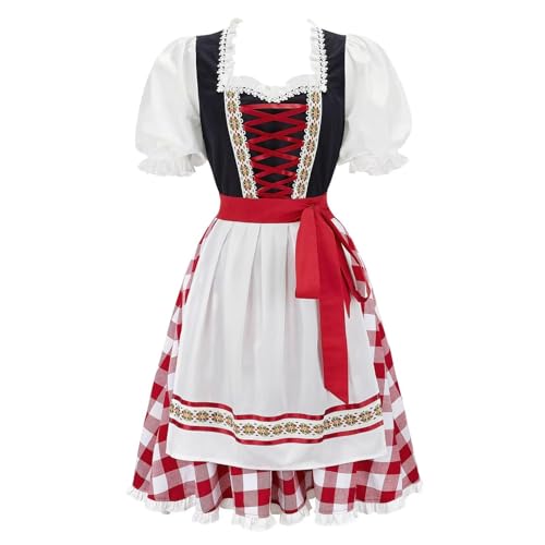 BJMAND Oktoberfest Outfit Damen Dirndl Kleid Fasching Kostüm Bayerisch Traditionell Halloween 3 Stück Set Karneval (J32023schwarz, 3XL) von BJMAND