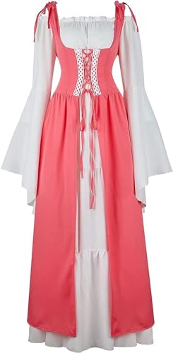 BJMAND Renaissance-Kostüm für Damen, mittelalterliches Kleid, irisch, viktorianisch, Vintage, Halloween, Übergröße (Rosa, XL) von BJMAND