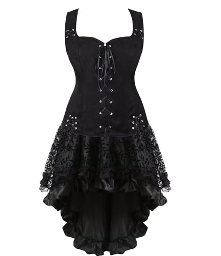 Mittelalterliches Kostüm für Damen, Kleid, Rock, Set, Renaissance, Steampunk, Piratenweste, Wikinger, Mieder, Schnürweste, Cosplay, Schwarz (Black6505white, S) von BJMAND