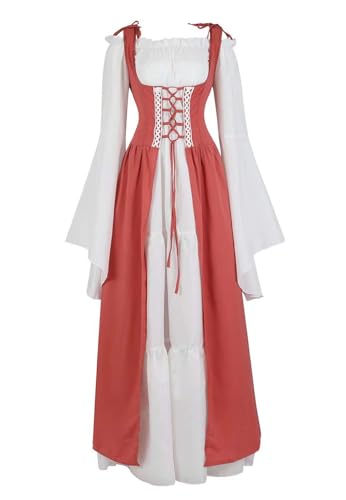 Renaissance-Kostüm für Damen, mittelalterliches Kleid, irisch, viktorianisch, Vintage, Halloween, Übergröße, Ziegelrot, Größe 3XL von BJMAND