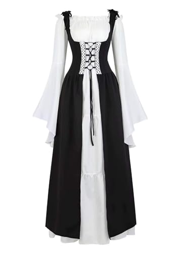 Renaissance-Kostüm für Damen, mittelalterliches Kleid, irisch, viktorianisch, Vintage, Halloween, Übergröße (Schwarz, XL) von BJMAND